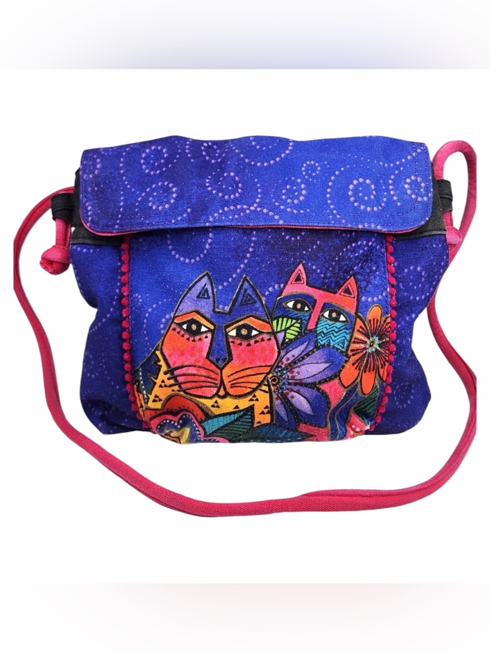 Vintage Laurel Burch Cat Canvas Crossbody Bag Purse Never Used